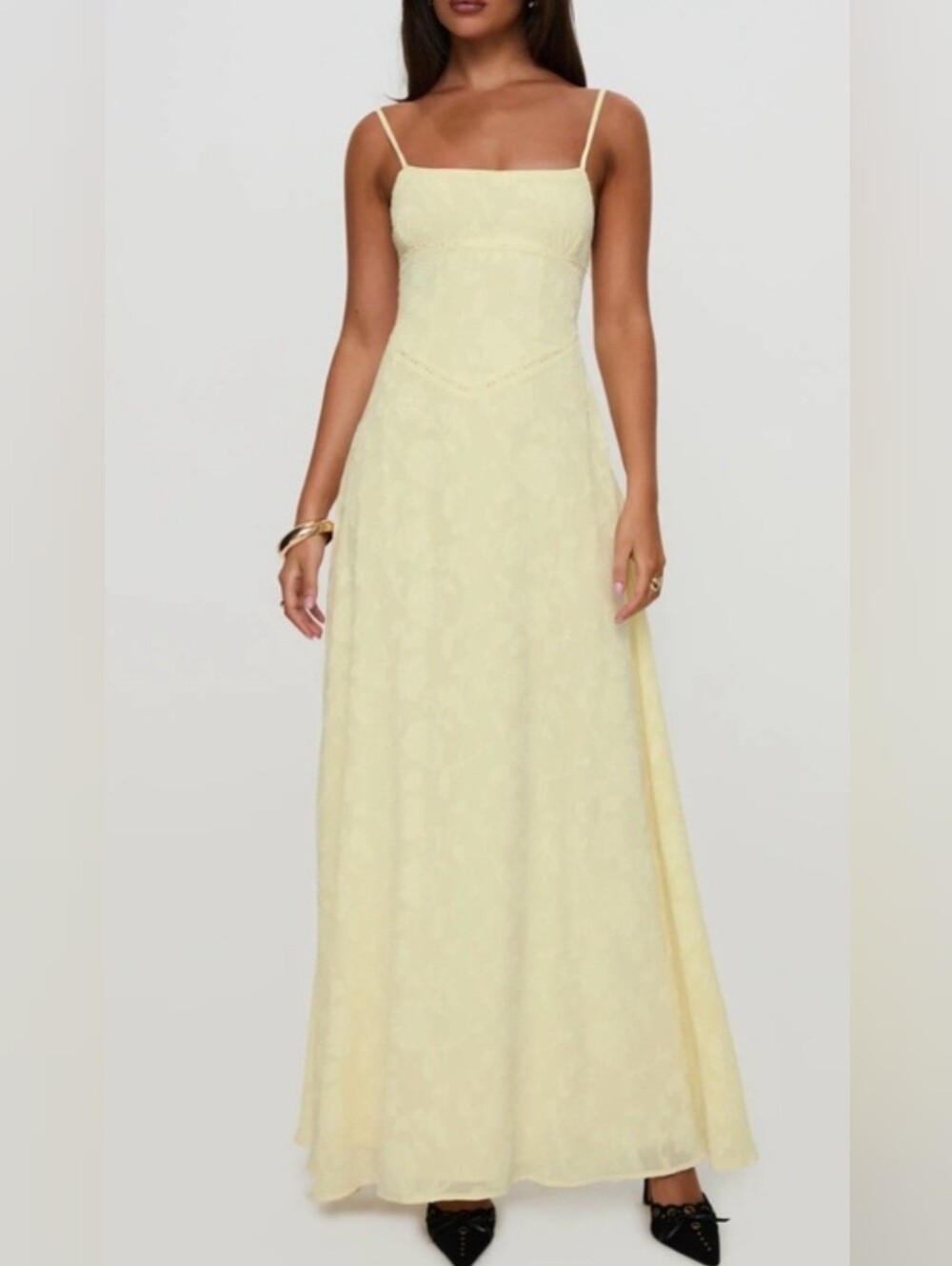 Princess Polly South of France Floral Burnout Maxi Dress Yellow Size 6 NWT